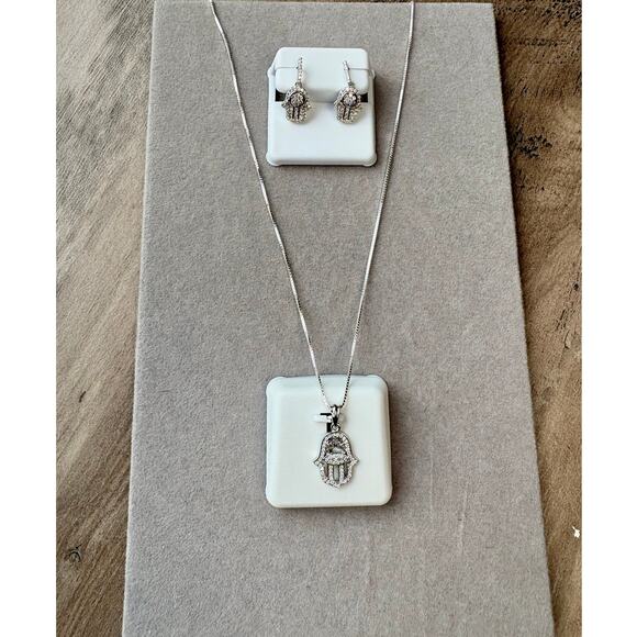 None and/or Unknown Jewelry - NWT Hamsa Moissanite Necklace & Earring Bundle - 925 Silver